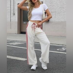 Off White and Red Women's Track Pants- New